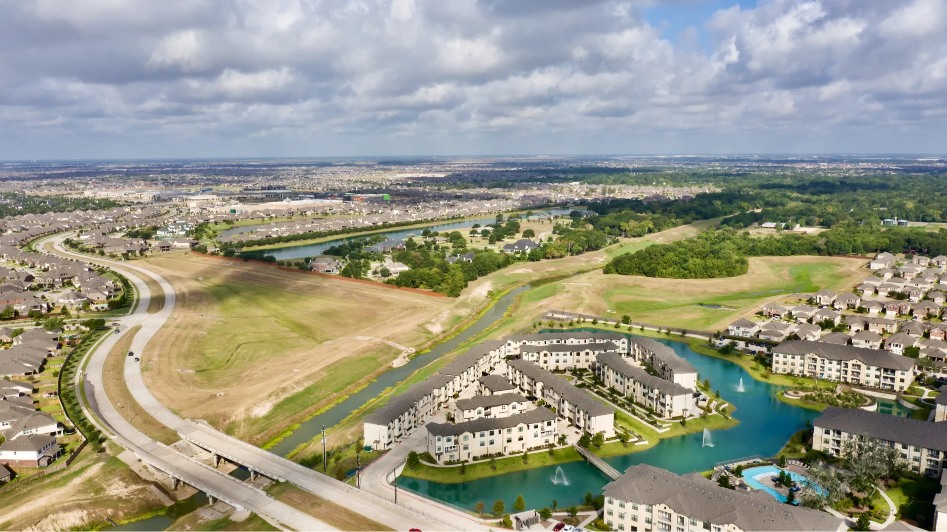 Overhead drone shot of Katy, Texas