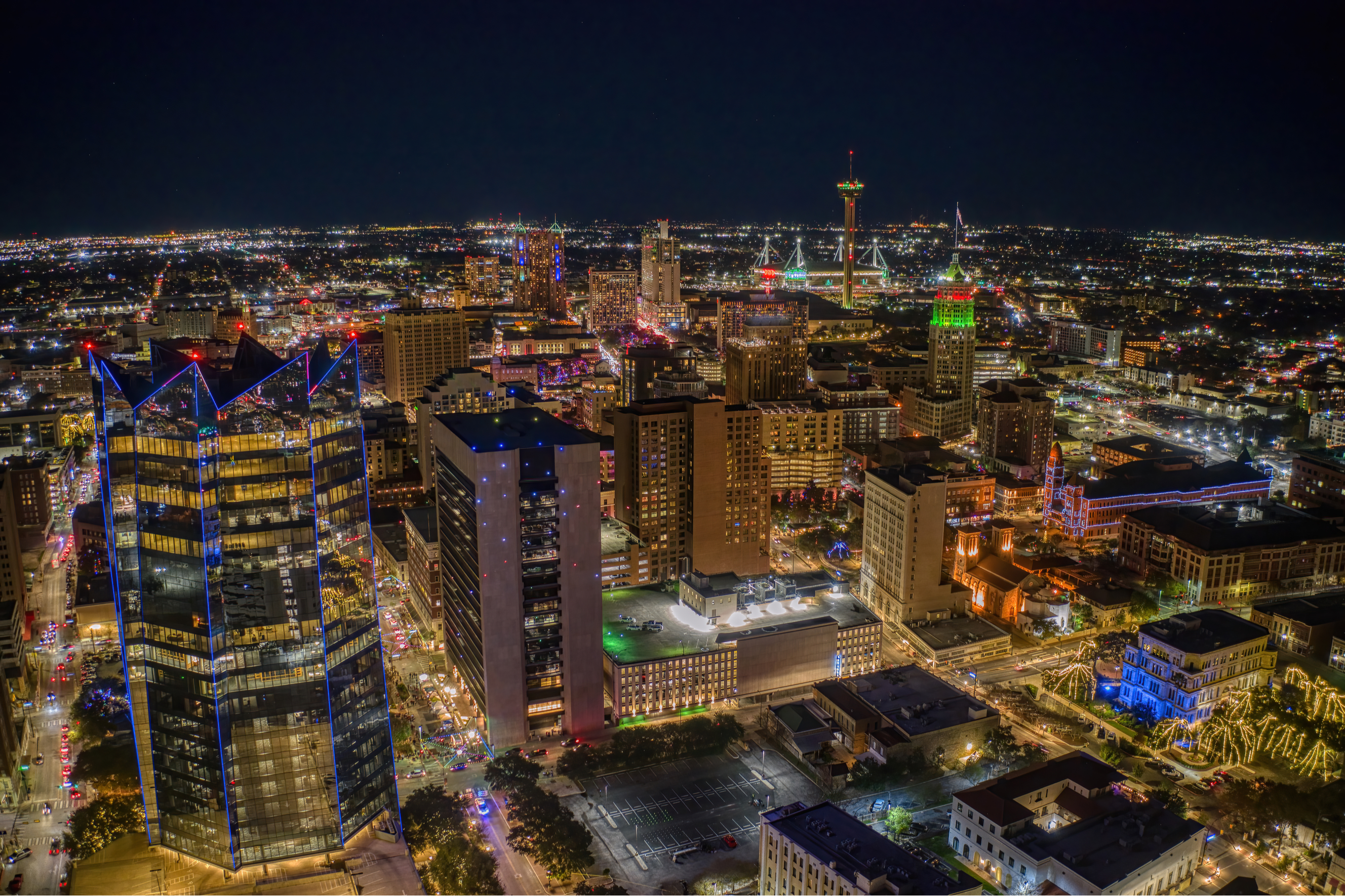 San Antonio skyline during holidays